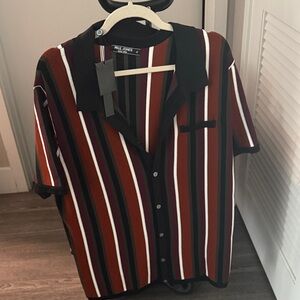 Paul Jones Men's Casual Striped Button Down Shirt - Red, Black, White